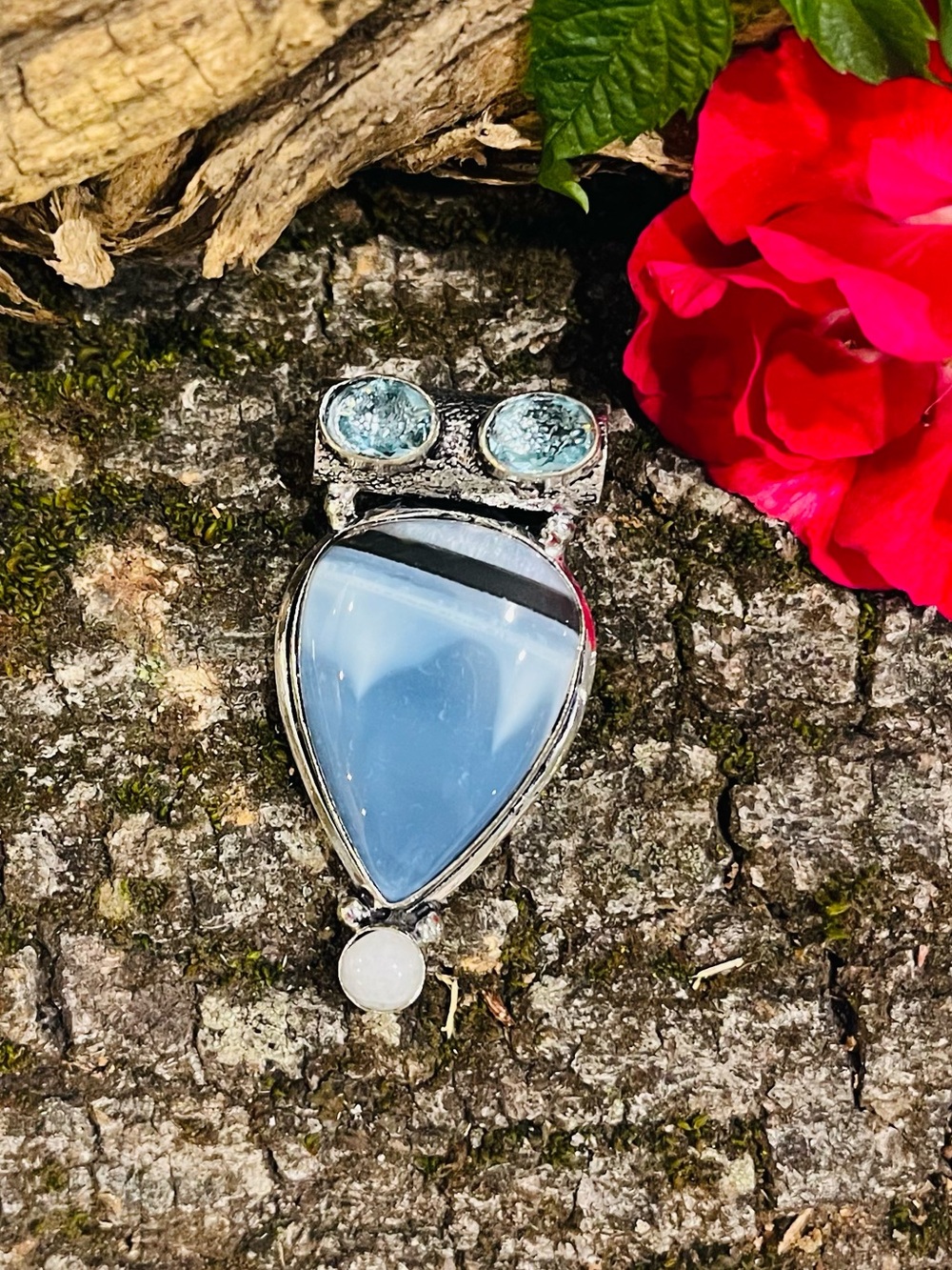 Owyhee Opal Blue Topaz 925 Sterling Silver Pendant